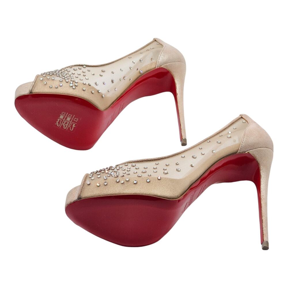 Christian Louboutin Very Strass Peep Pumps 120mm - Net - Nude - Picture 10 of 10